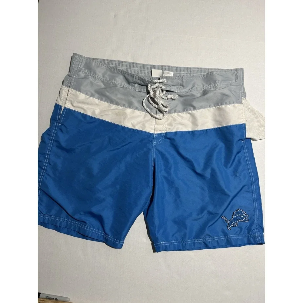 NFL Detroit Lions Men's Swim Trunks, White Grey Blue, XXL